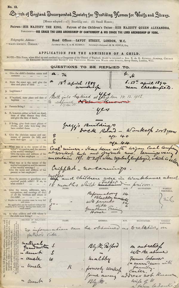 Large size image of Case 9315 1. Application to Waifs and Strays' Society  27 December 1902 [It seems likely that this date should be 27 November 1902]
 page 1
