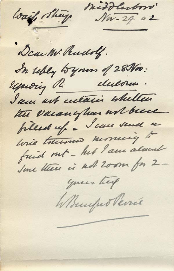 Large size image of Case 9315 5. Letter from the Diocesan Secretary, Colonel Peirse about the Beckett Home  29 November 1902
 page 1