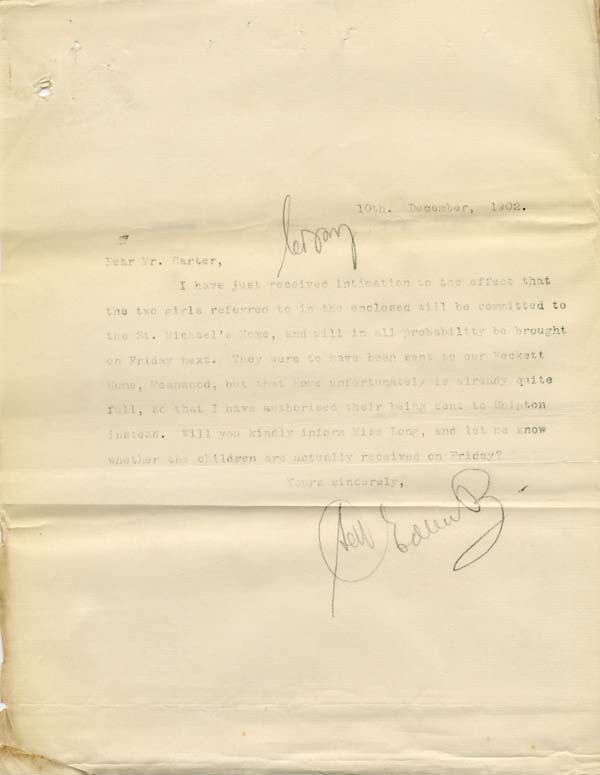 Large size image of Case 9315 11. Copy letter from Revd Edward Rudolf  10 December 1902
 page 1