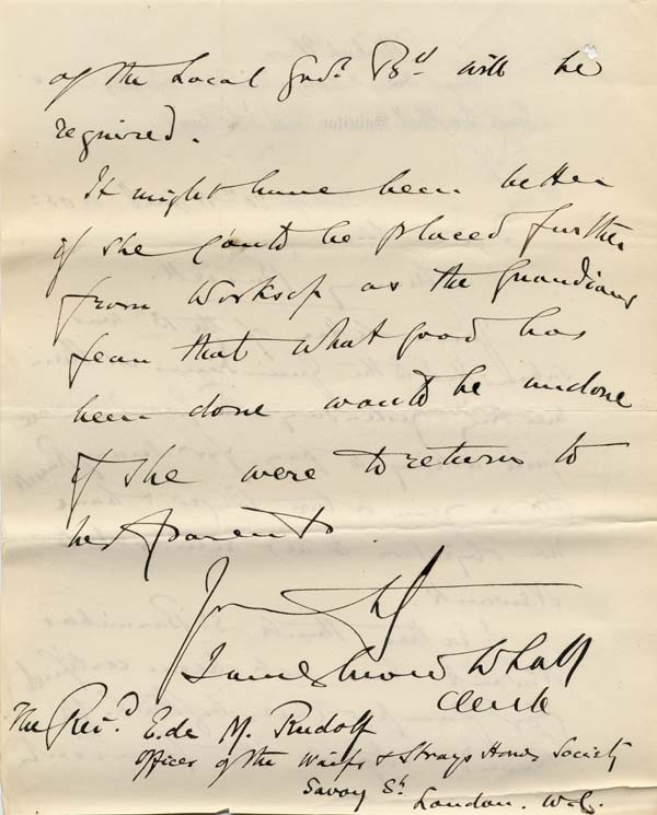 Large size image of Case 9316 22. Letter from the Worksop Union agreeing to the arrangements for M.  20 April 1905
 page 2