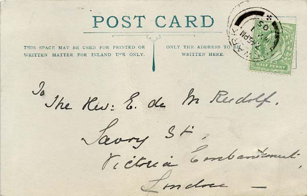 Large size image of Case 9316 24. Card confirming M's arrival at the St Barnabas Home  1 May 1905
 page 1