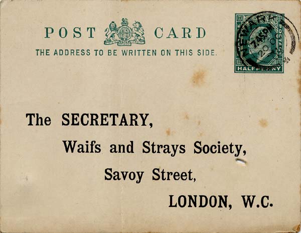 Large size image of Case 9316 35. Card noting that M. had been returned to her relatives  20 October 1908
 page 1