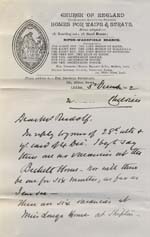 Image of Case 9316 6. Letter from Colonel Peirse confirming that there are no spaces in the Beckett Home and suggesting St Michael's  5 December 1902
 page 1
