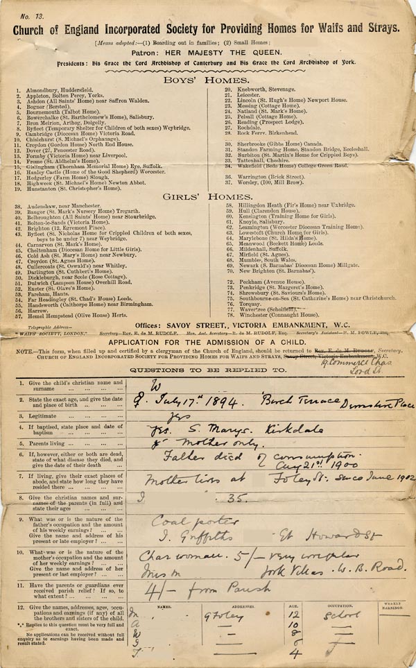 Large size image of Case 9339 1. Application to the Waifs and Strays' Society  26 November 1902
 page 1