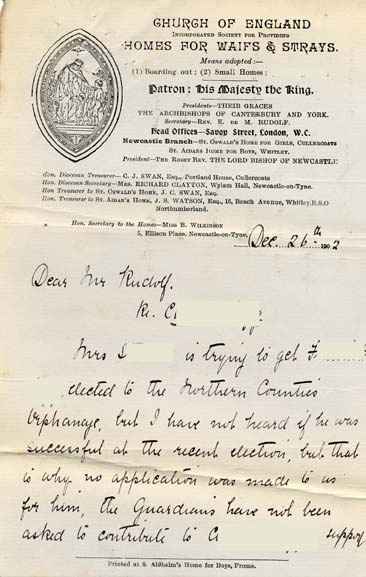 Large size image of Case 9350 3. Letter from Miss Beatrice Wilkinson, the Honorary Secretary to St Aidan's Home, regarding C. and his brother  26 December 1902
 page 1
