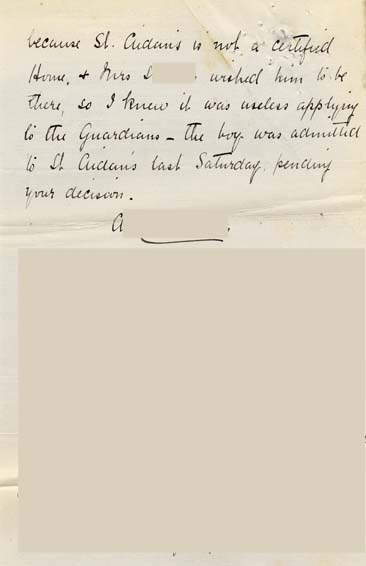 Large size image of Case 9350 3. Letter from Miss Beatrice Wilkinson, the Honorary Secretary to St Aidan's Home, regarding C. and his brother  26 December 1902
 page 2