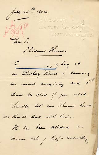 Large size image of Case 9350 4. Letter from St Aidan's Home concerning C's behaviour.  He had been caught stealing.  29 July 1904
 page 1