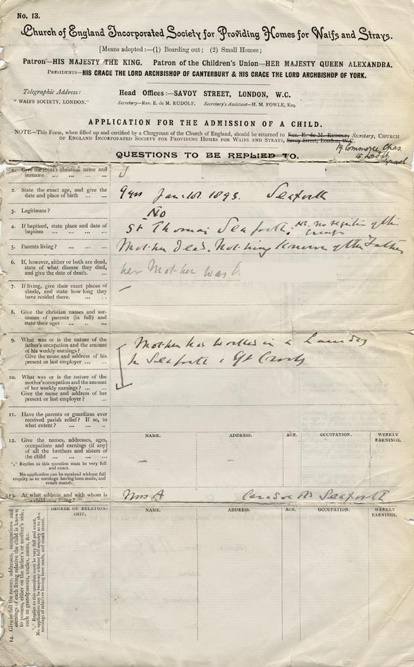Large size image of Case 9380 1. Application to the Waifs and Strays' Society  2 January 1903  
 page 1