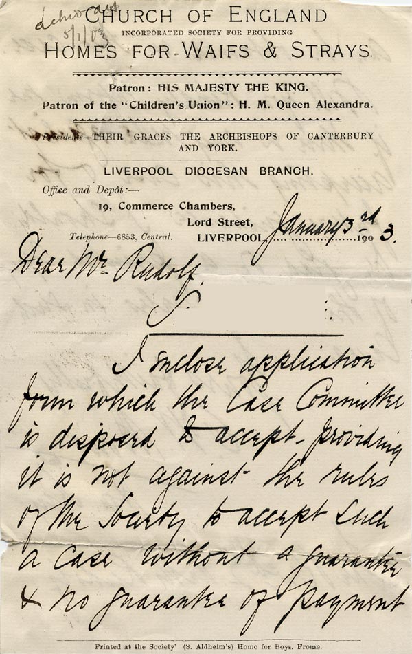 Large size image of Case 9380 2. Letter from the Liverpool Branch of the Society  3 January 1903
 page 1
