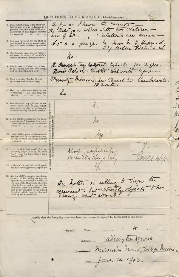Large size image of Case 9402 1. Application to the Waifs and Strays' Society  14 January 1903
 page 2