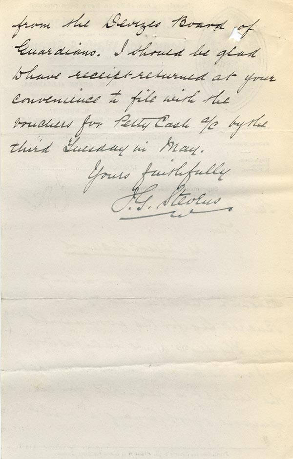Large size image of Case 9498 22. Letter from Islington Home forwarding the invoice for the bucket leg  22 April 1910
 page 2