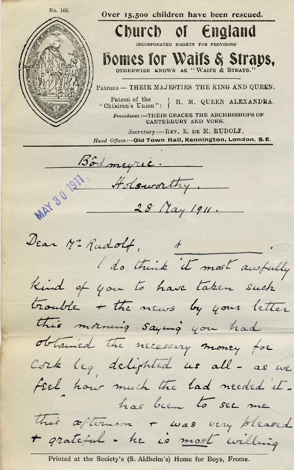 Large size image of Case 9498 60. Memo about the cheque for A's leg  27 May 1911
 page 1