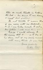 Image of Case 9498 54. Letter from Miss Peter saying that A. is keen to help pay for his leg out of his own wages  3 April 1911
 page 2