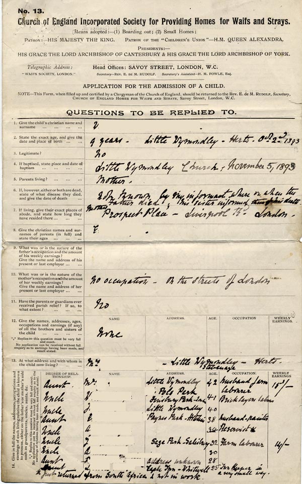 Large size image of Case 9603 1. Application to Waifs and Strays' Society  9 March 1903
 page 1