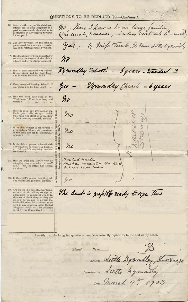 Large size image of Case 9603 1. Application to Waifs and Strays' Society  9 March 1903
 page 2