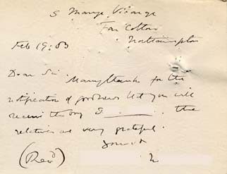 Large size image of Case 9616 2. Note of thanks from Revd N.  19 February 1903
 page 1