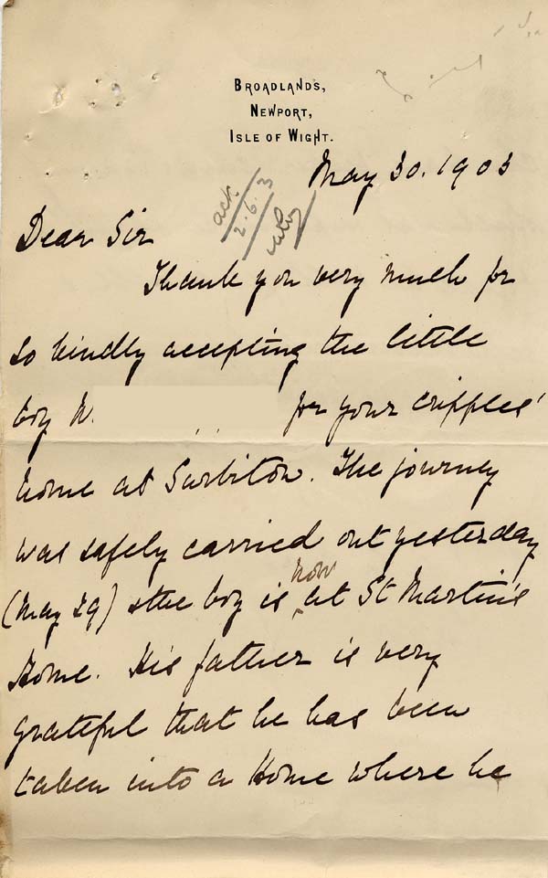 Large size image of Case 9627 13. Letter from Mary Mortimer following J's journey to Surbiton  30 May 1903
 page 1
