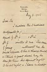 Image of Case 9627 5. Letter from Mary Mortimer enclosing medical certificates  8 May 1903
 page 1