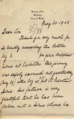 Image of Case 9627 13. Letter from Mary Mortimer following J's journey to Surbiton  30 May 1903
 page 1