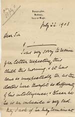 Image of Case 9627 20. Letter from Mary Mortimer about arrangements  22 July 1903
 page 1
