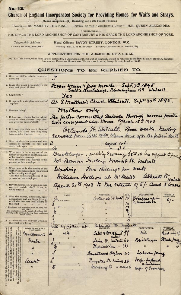 Large size image of Case 9635 1. Application to the Waifs and Strays' Society  22 April 1903
 page 1