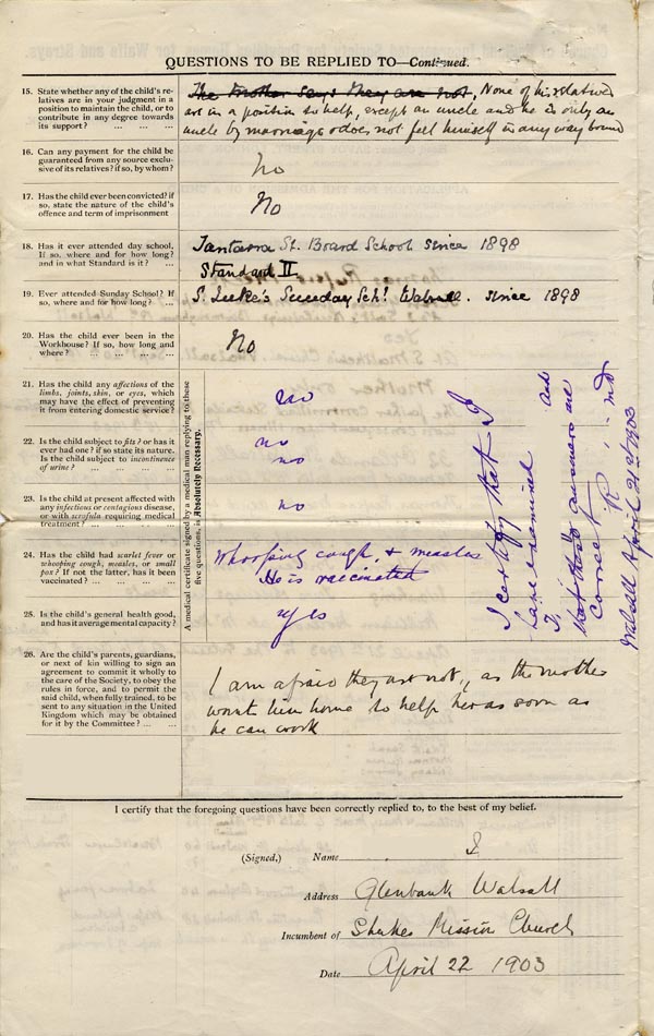 Large size image of Case 9635 1. Application to the Waifs and Strays' Society  22 April 1903
 page 2