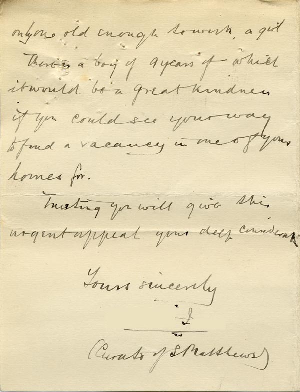 Large size image of Case 9635 4. Letter from Revd J. requesting help for T's family  17 April 1903
 page 2