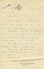 Image of Case 9635 11. Letter from A. Millard requesting that T. be returned to his mother  15 May 1911
 page 1