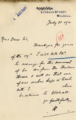 Image of Case 9635 16. Letter from Revd H. about arranging for T's removal from the Standon Farm Home  31 July 1911
 page 1