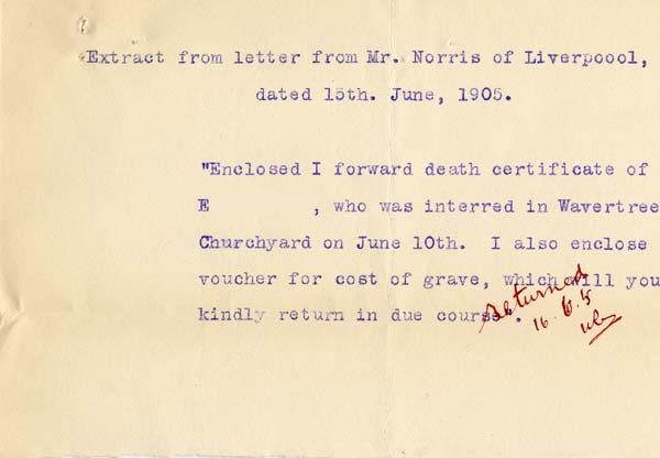 Large size image of Case 9646 3. Extract from a letter from G. Norris  15 June 1905
 page 1