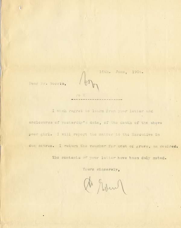 Large size image of Case 9646 4. Copy letter from Revd Edward Rudolf  16 June 1905
 page 1