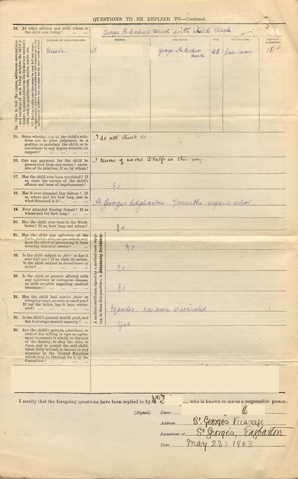 Large size image of Case 9649 1. Application to Waifs and Strays' Society  23 May 1903
 page 2