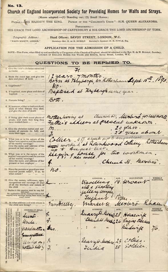 Large size image of Case 9653 1. Application to the Waifs and Strays' Society  25 April 1903
 page 1