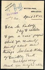 Image of Case 9653 2. Letter from Miss M. accompanying the application  25 April 1903
 page 1