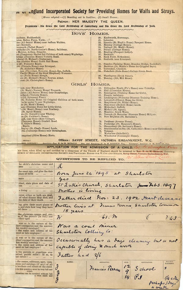 Large size image of Case 9662 1. Application to Waifs and Strays' Society  23 April 1903
 page 1