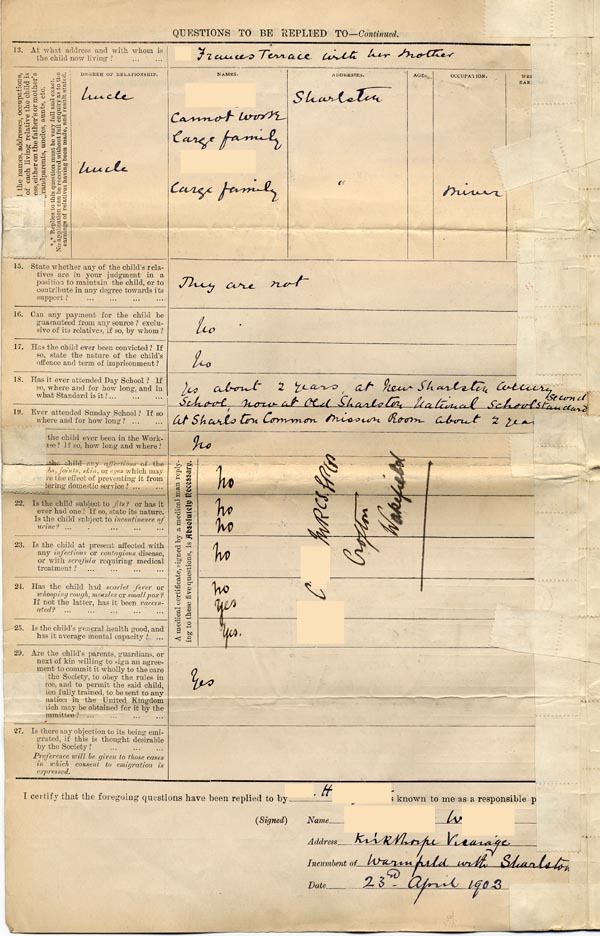 Large size image of Case 9662 1. Application to Waifs and Strays' Society  23 April 1903
 page 2