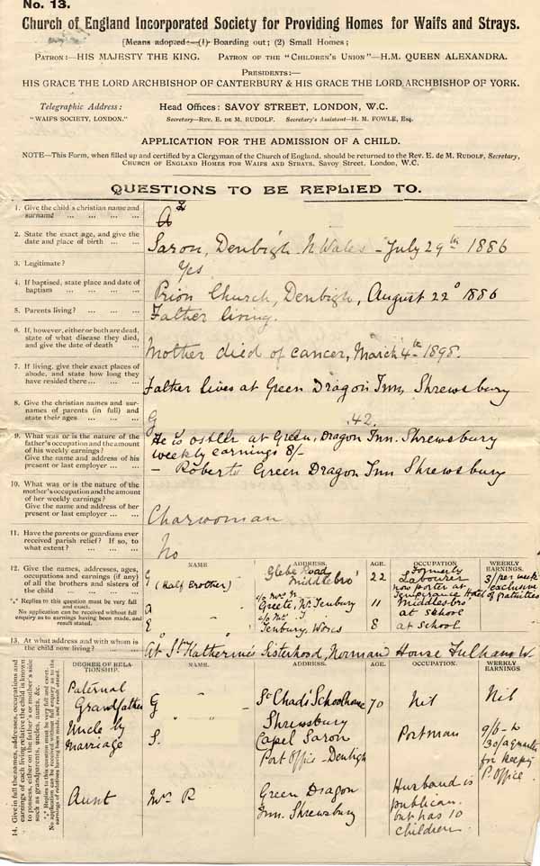 Large size image of Case 9733 1. Application to Waifs and Strays' Society  3 May 1903
 page 1