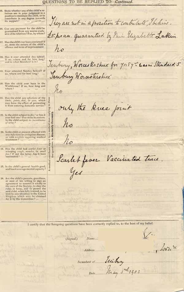 Large size image of Case 9733 1. Application to Waifs and Strays' Society  3 May 1903
 page 2