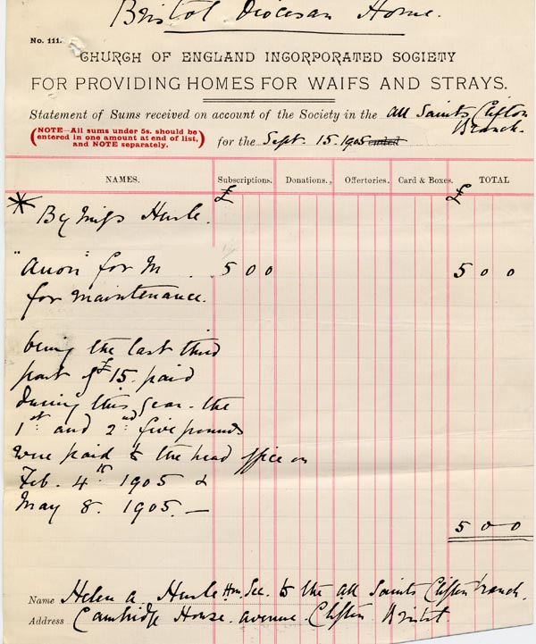 Large size image of Case 9838 3. Letter from Mrs Nunn-Rivers enclosing a note of sums of money received  11 November 1911
 page 2