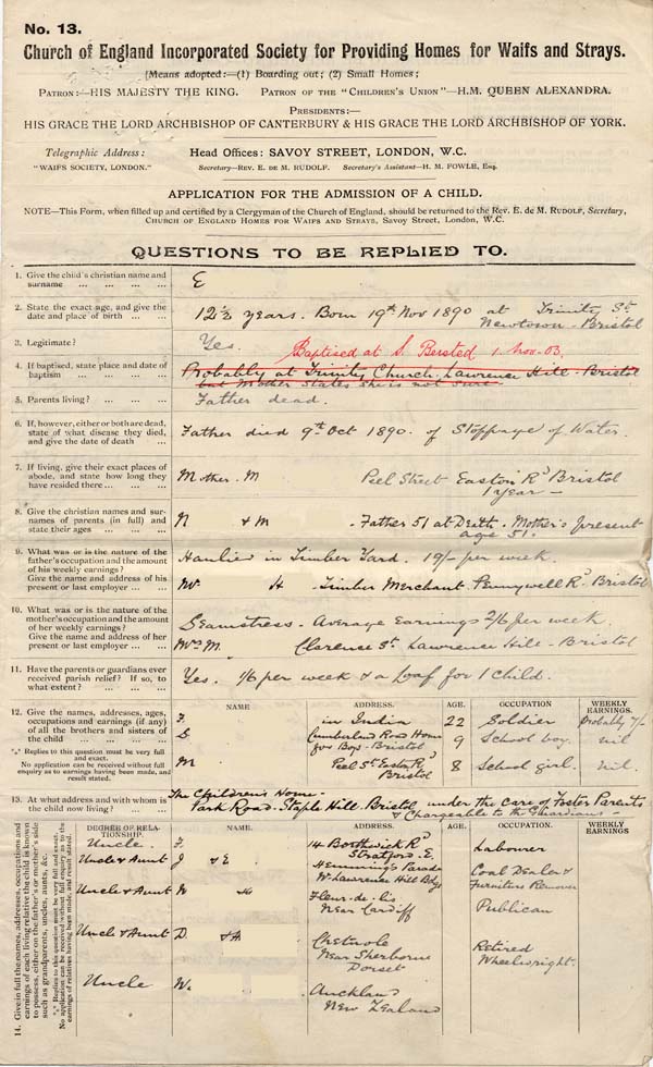 Large size image of Case 9874 1. Application to Waifs and Strays' Society  25 May 1903
 page 1