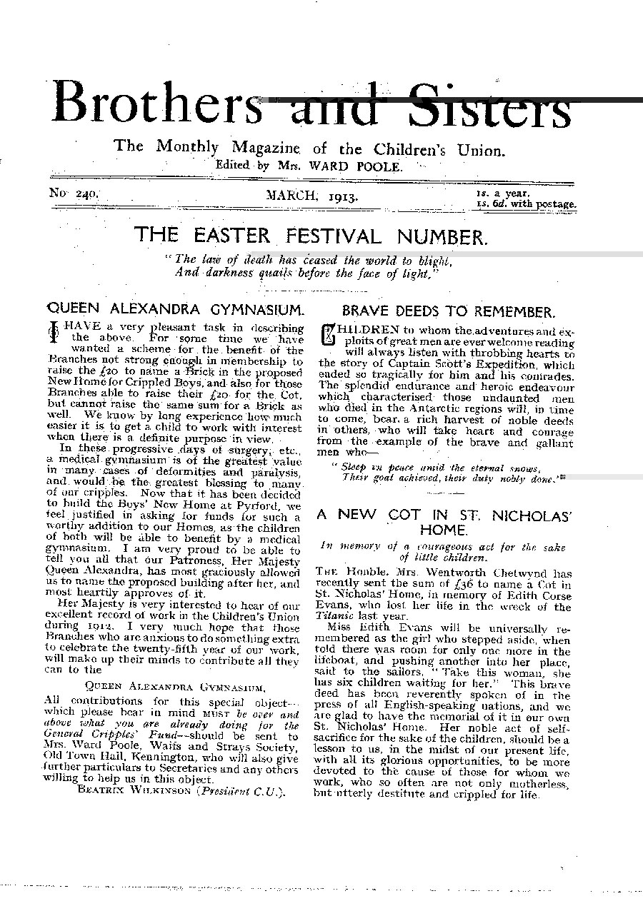 Brothers and Sisters March 1913 - page 1