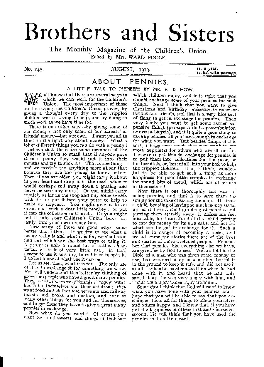 Brothers and Sisters August 1913 - page 1