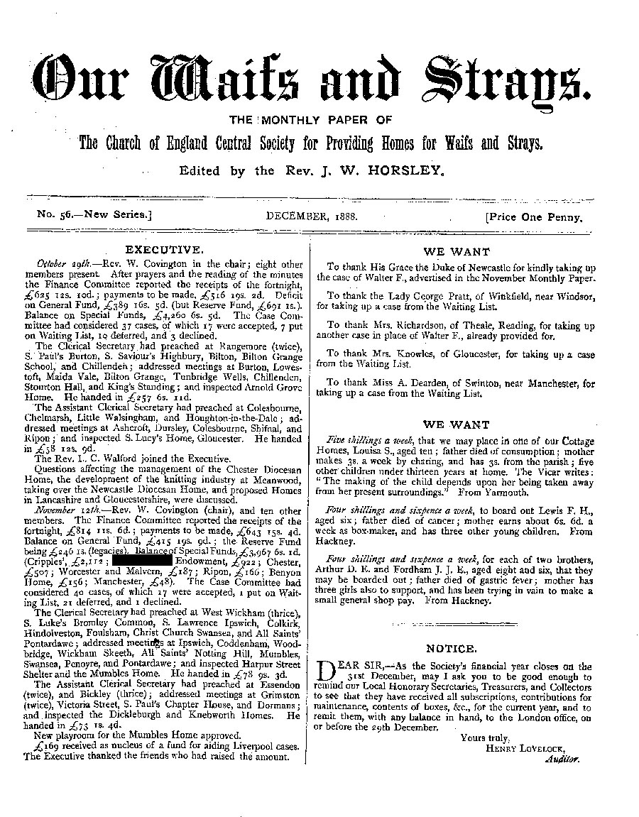 Our Waifs and Strays December 1888 - page 1