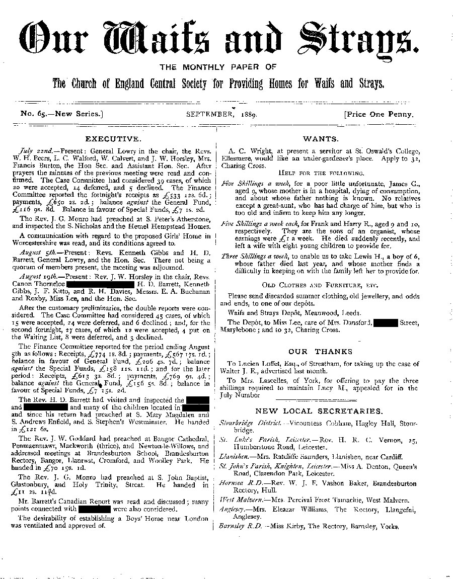 Our Waifs and Strays September 1889 - page 1