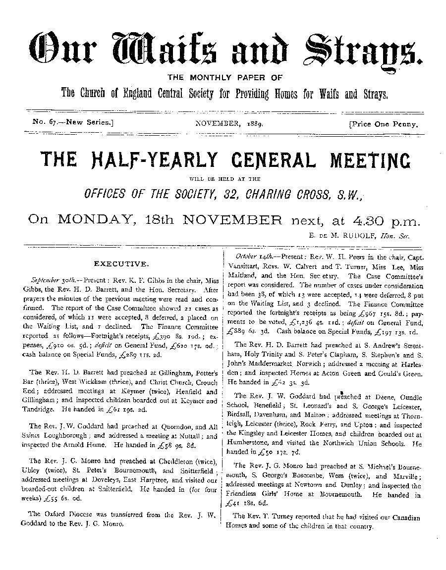 Our Waifs and Strays November 1889 - page 1
