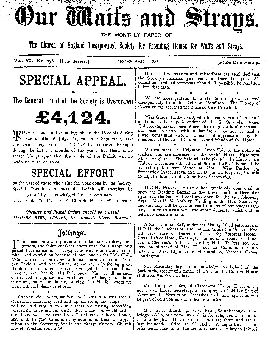 Our Waifs and Strays December 1898 - page 187