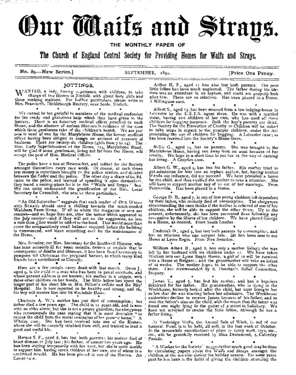 Our Waifs and Strays September 1891 - page 1